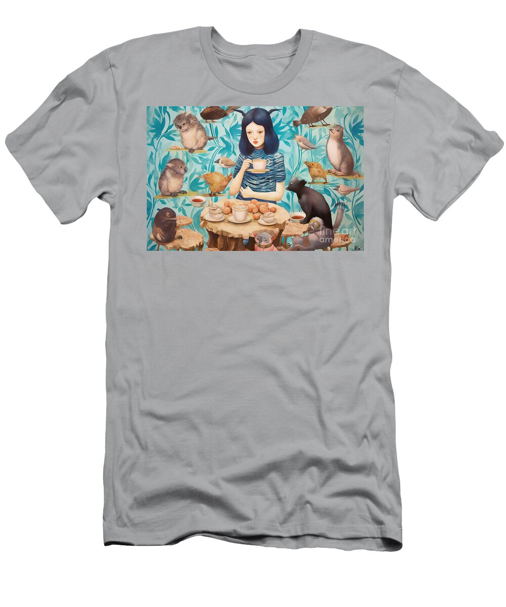 1 a Girl with Blue Hair Having a Tea Party with Different Kind of N Akkash T-Shirt