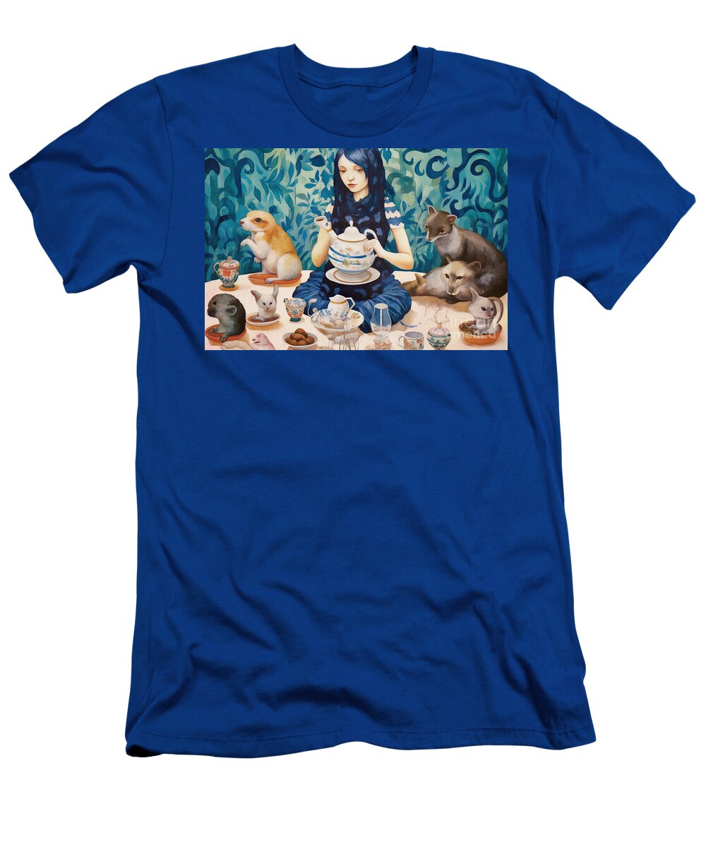 2 a Girl with Blue Hair Having a Tea Party with Different Kind of N Akkash T-Shirt
