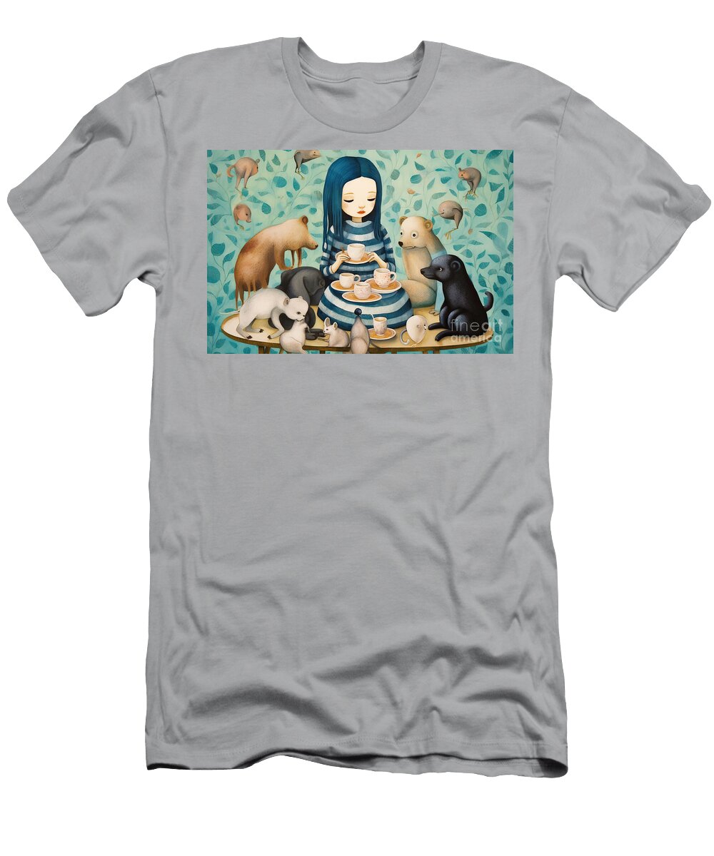 A Girl with Blue Hair Having a Tea Party with Different Kind of N Akkash T-Shirt