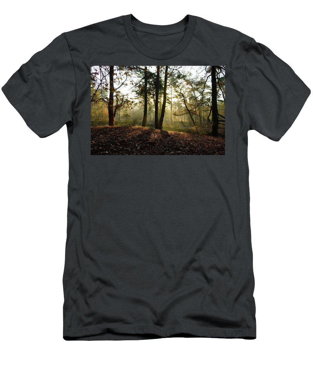 Early Morning Sun Through Trees in Woods Johan Ferret T-Shirt