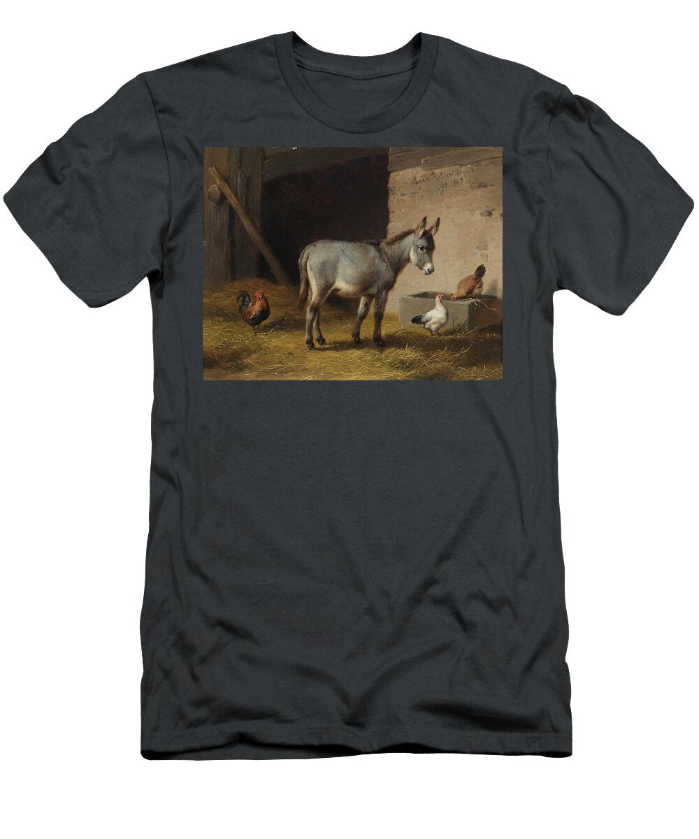 Eugene Verboeckhoven Donkeys and Chickens in the Stable 1863 Celestial Images T-Shirt