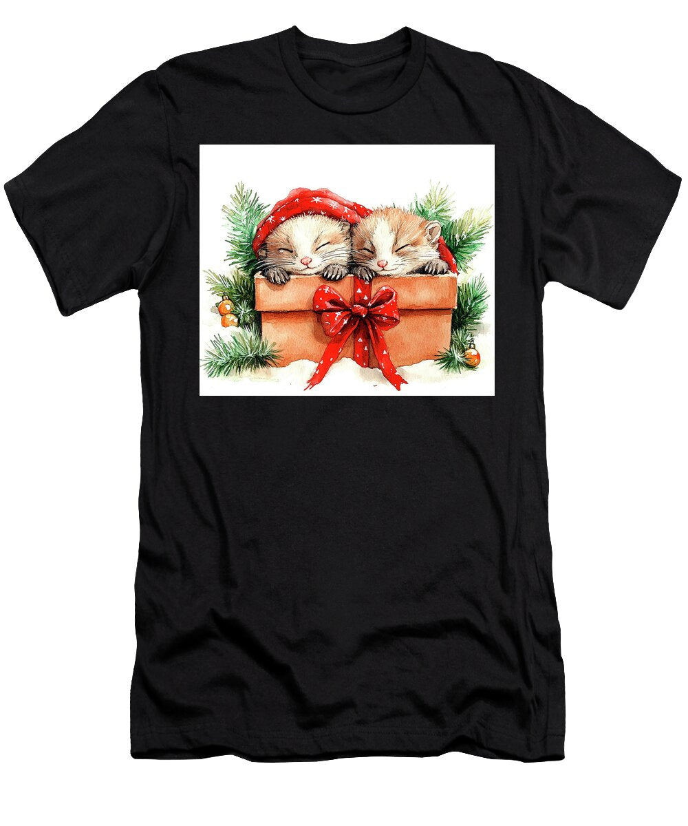Ferrets Adorable Kittens Sleeping in a Christmas Gift Box Grover Mcclure T-Shirt