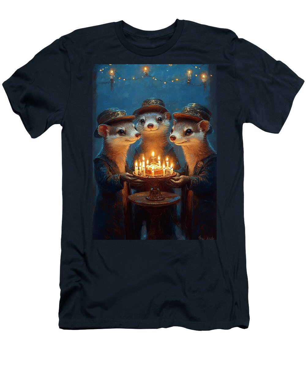 Ferrets Three Ferrets Celebrate Birthday with Cake and Candles Adrien Efren T-Shirt