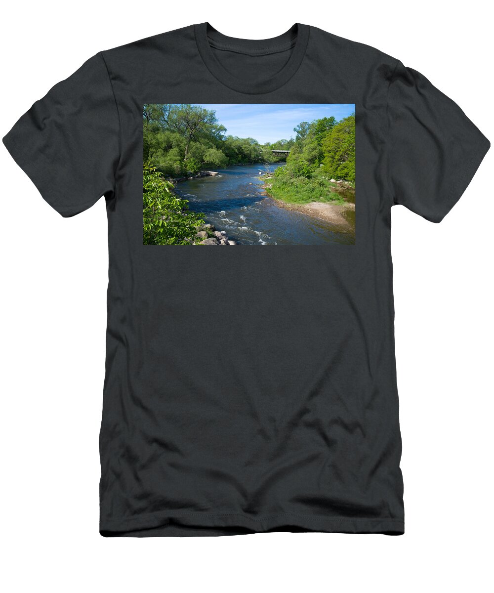River Passing Through a Forest Beaver Panoramic Images T-Shirt