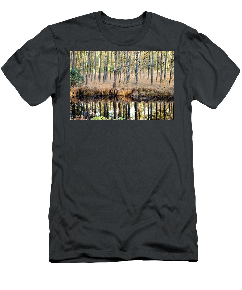 Swamp Reflecting Tall Trees in Forest Johan Ferret T-Shirt