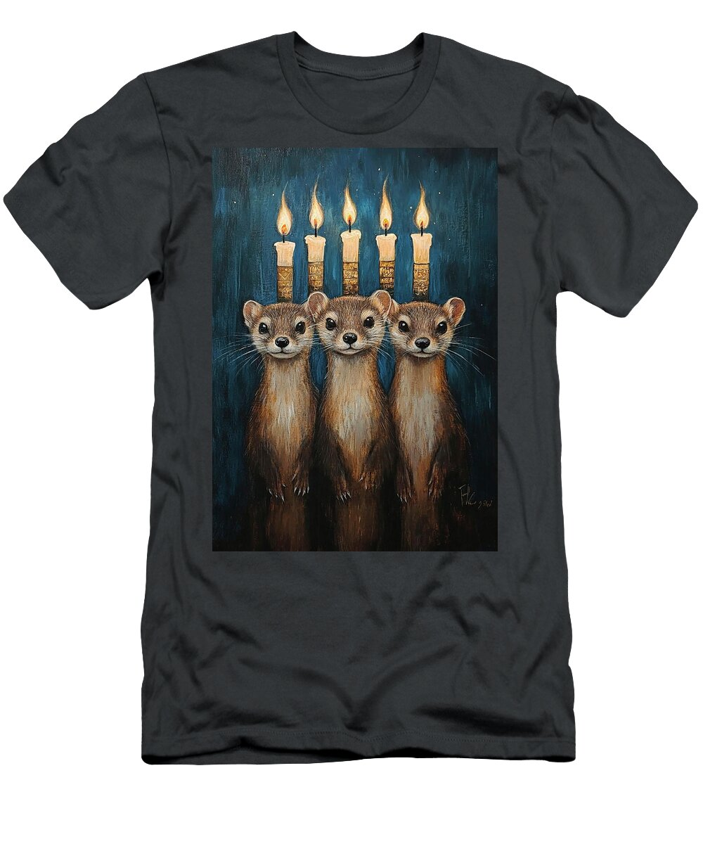 Weasels Three Ferrets Standing Before Lit Candles Adrien Efren T-Shirt